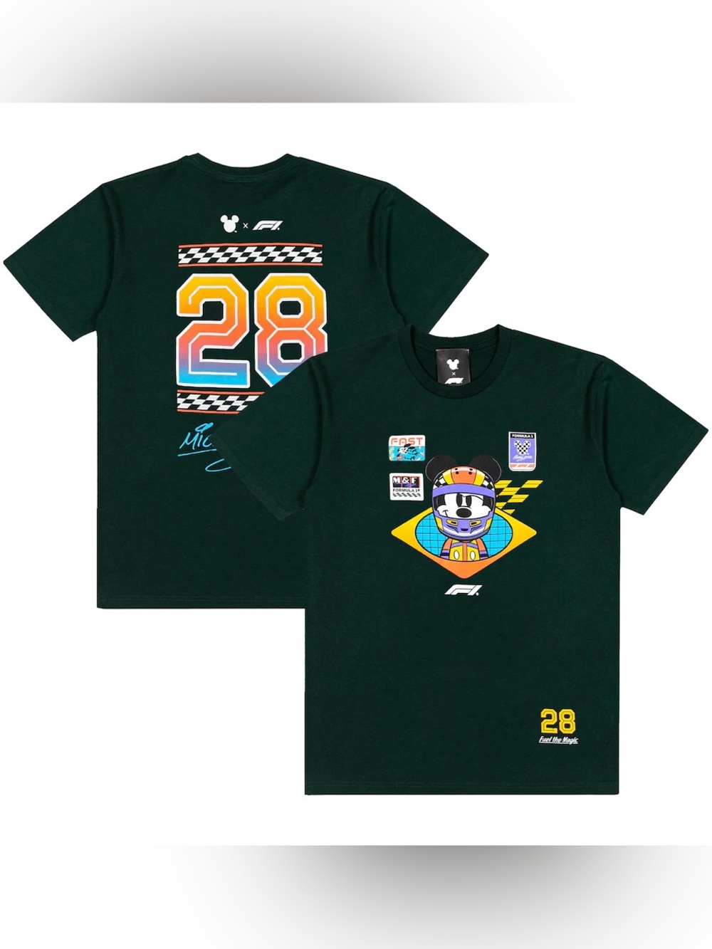 Men's Forest Green Formula 1 x Disney Mickey Helmet T-Shirt
